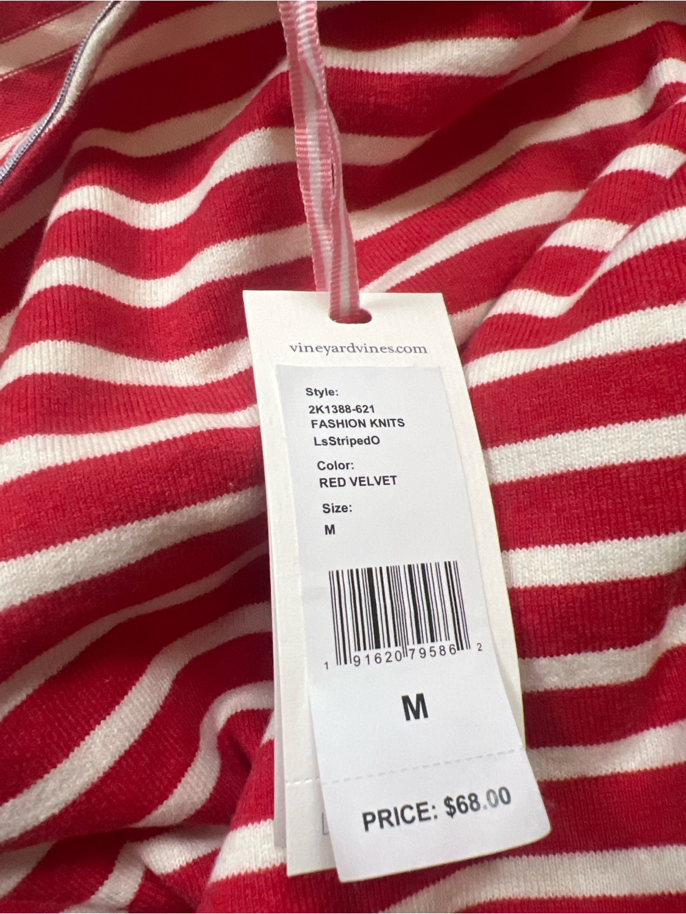Vineyard Vines Striped Boat Neck Knit Top Chambray Panel Red M NWT - Picture 5 of 5